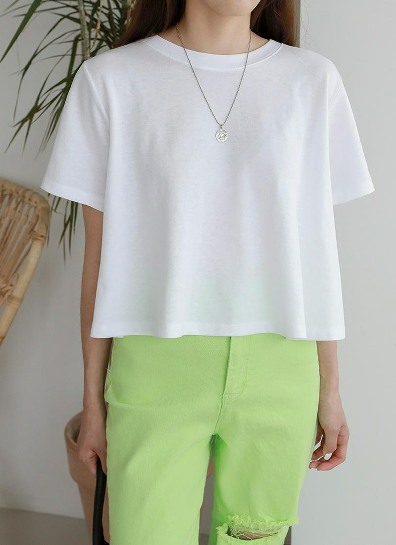 クロップド半袖コットンTシャツ