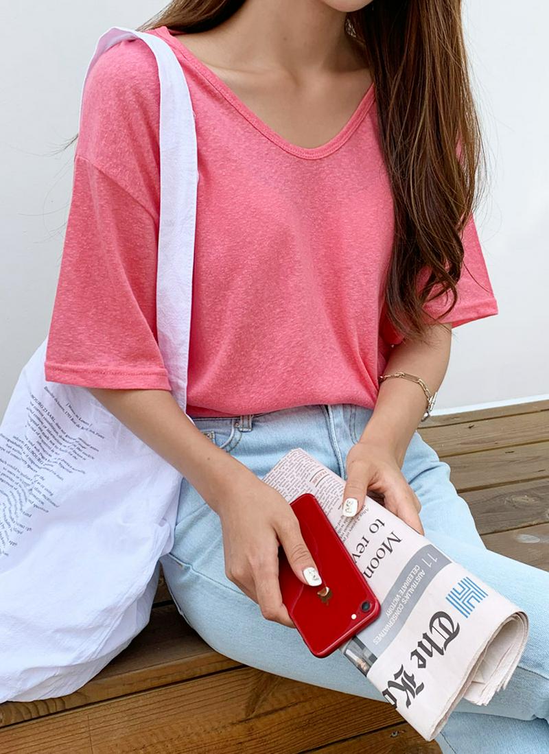 VネックドロップコットンTシャツ