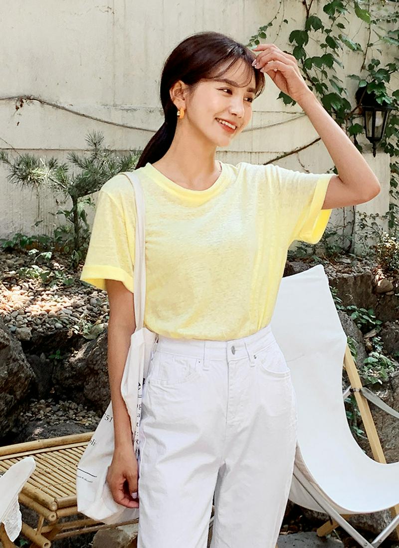 リネン混ロールアップTシャツ・全4色