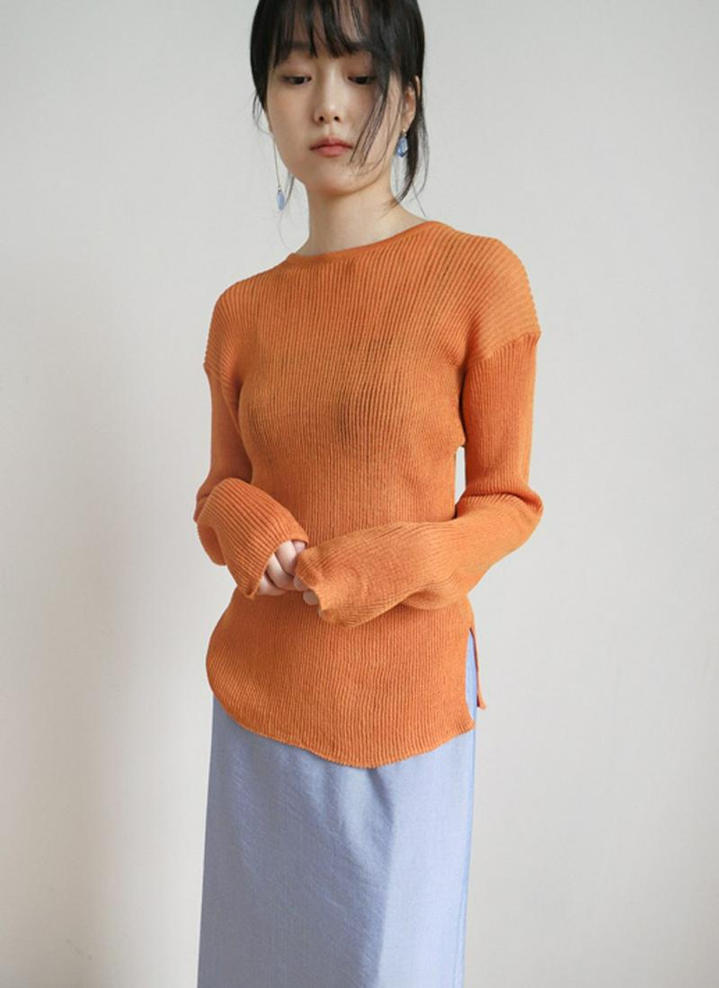 リネン混シースルーニット