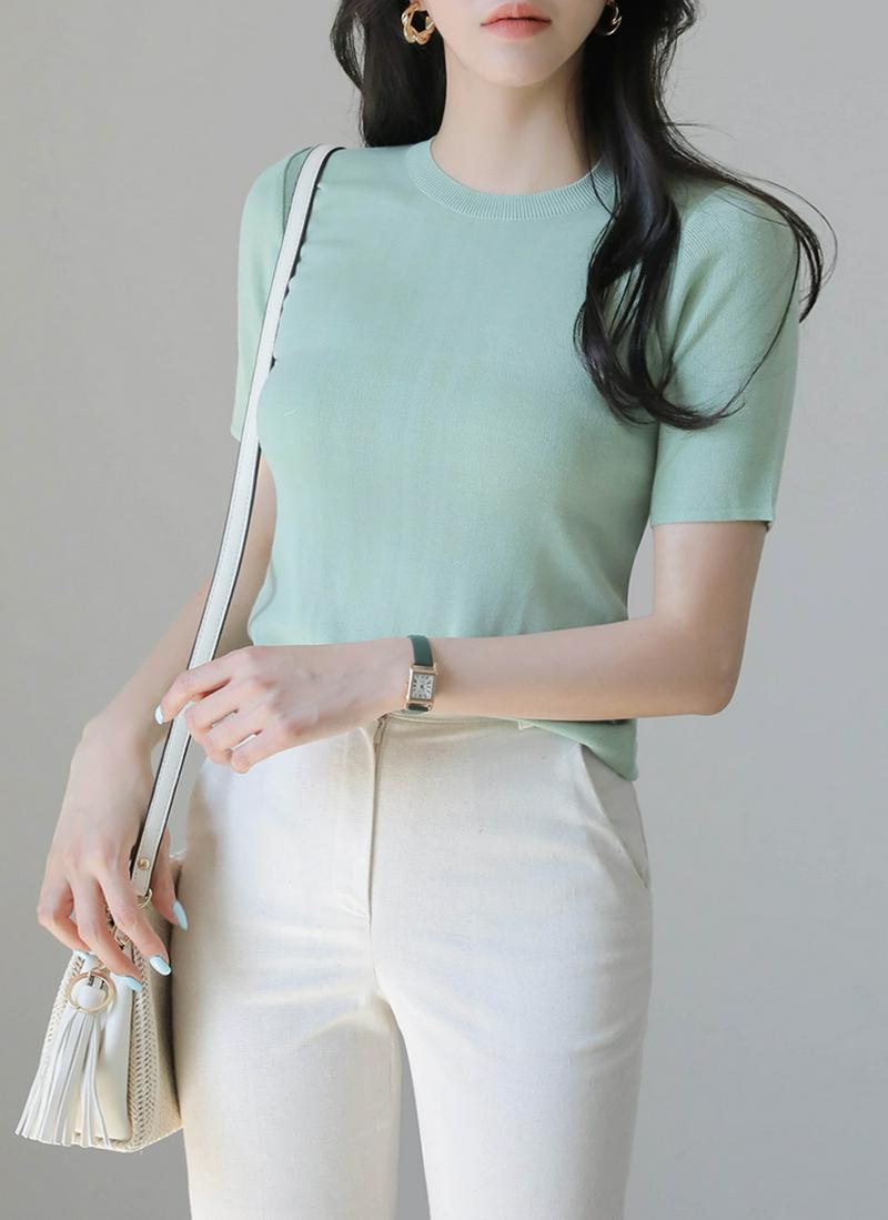 シンプルサマーニットトップス