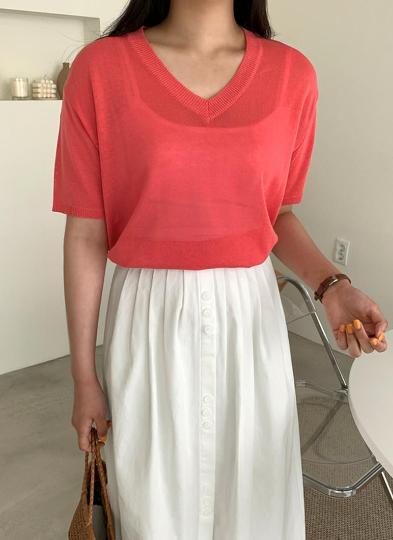 半袖Vネックサマーニット