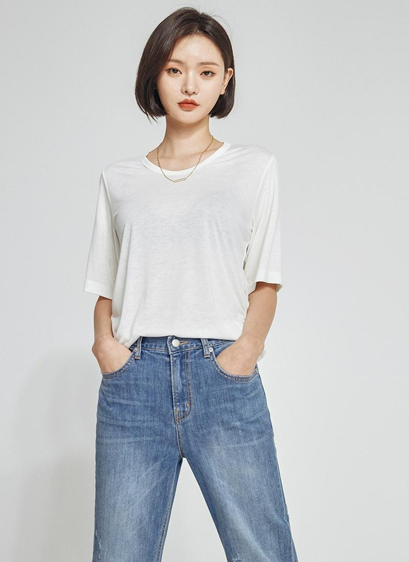 UネックテンセルハーフTシャツ