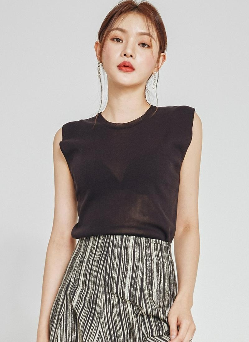 ベーシックラウンドアクリルニットスリーブレス