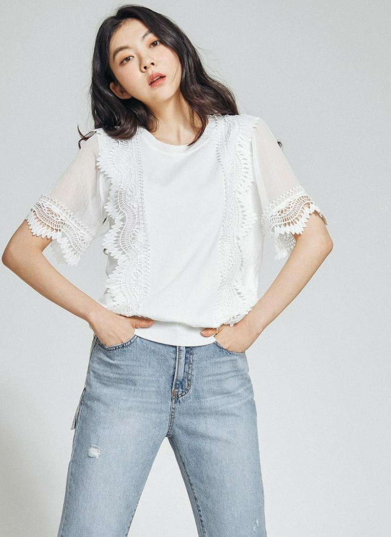 シアースリーブレースディテールニット