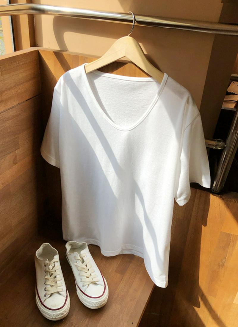 UネックリネンTシャツ