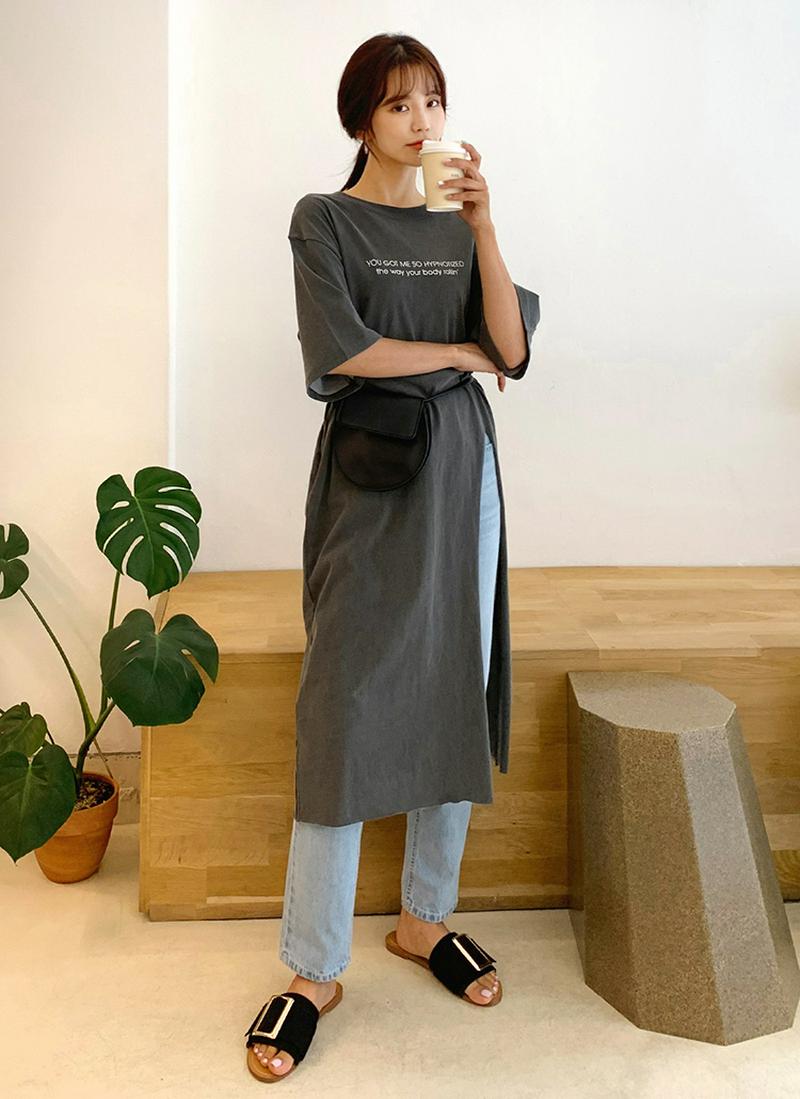 レタリングスリットロングTシャツ・全3色