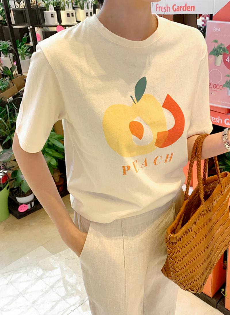 ピーチプリント半袖Tシャツ