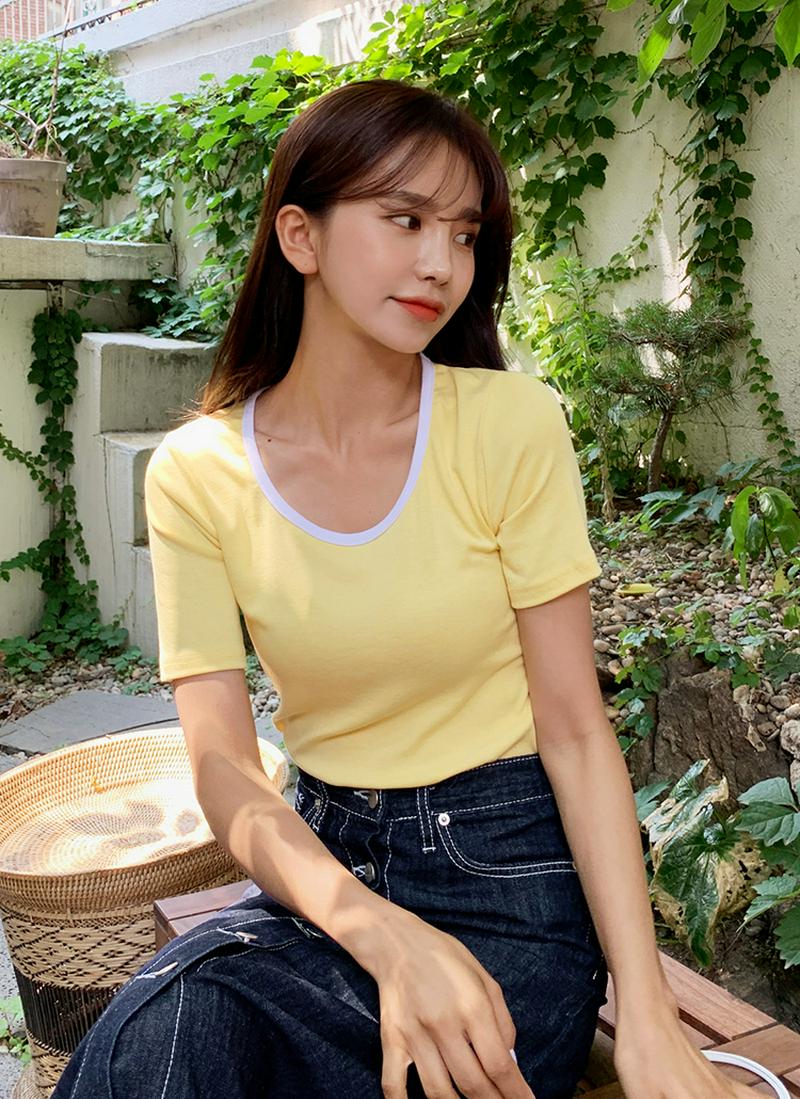 配色ラウンドネックTシャツ・全4色