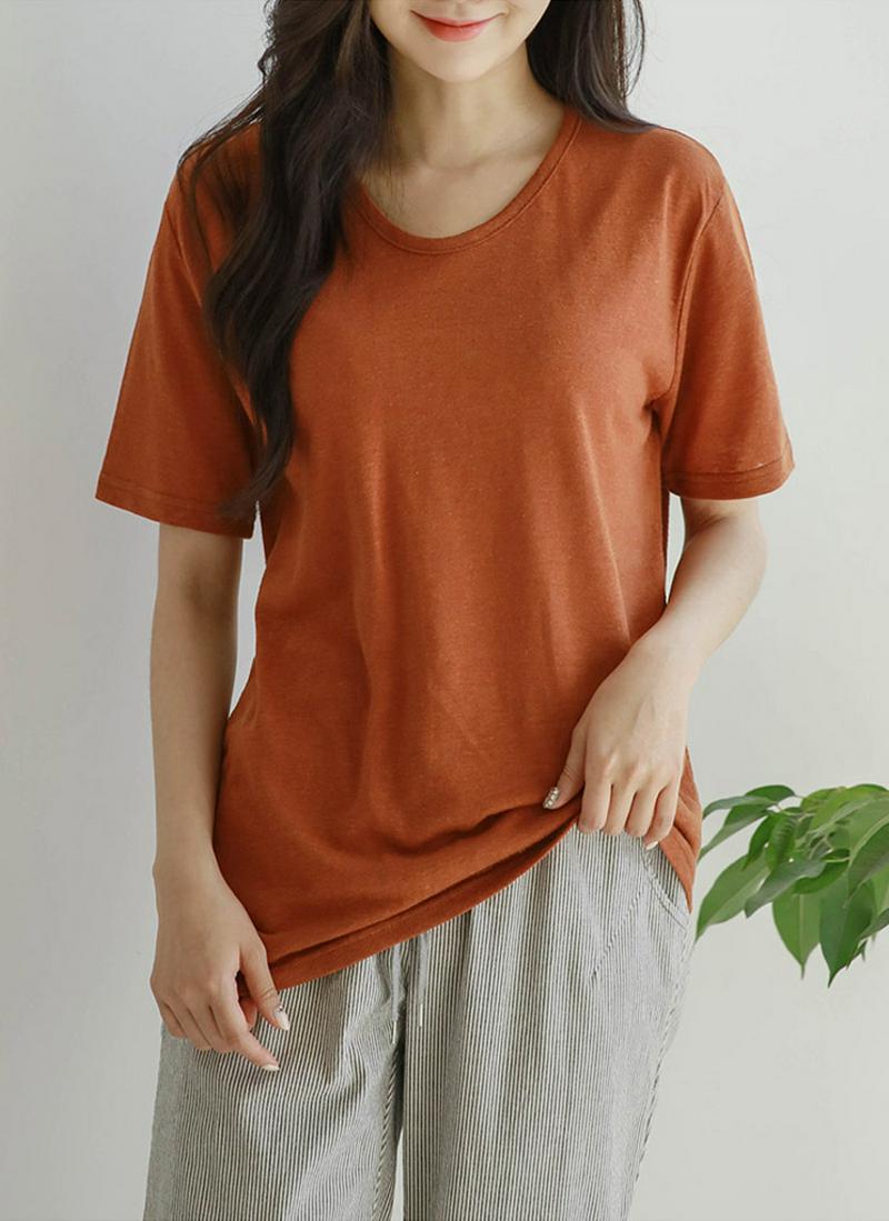 リネンブレンドVネックTシャツ