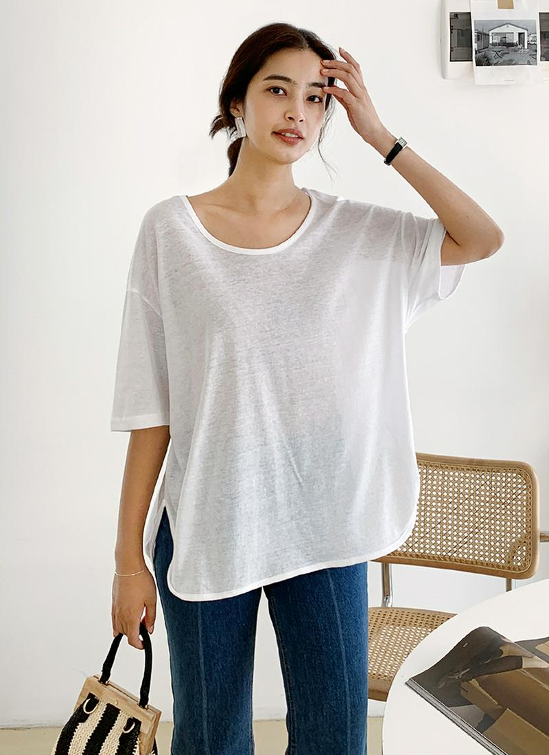 スリットヘムUネックTシャツ・全4色