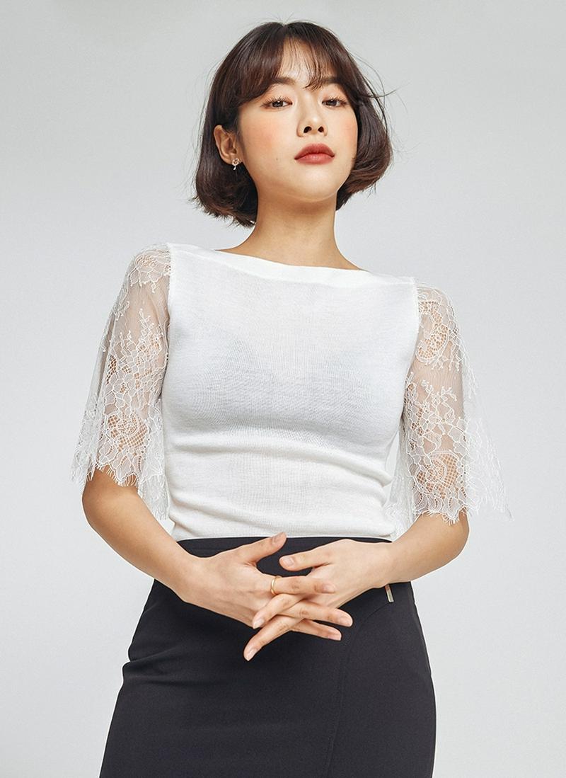 レーススリーブニット