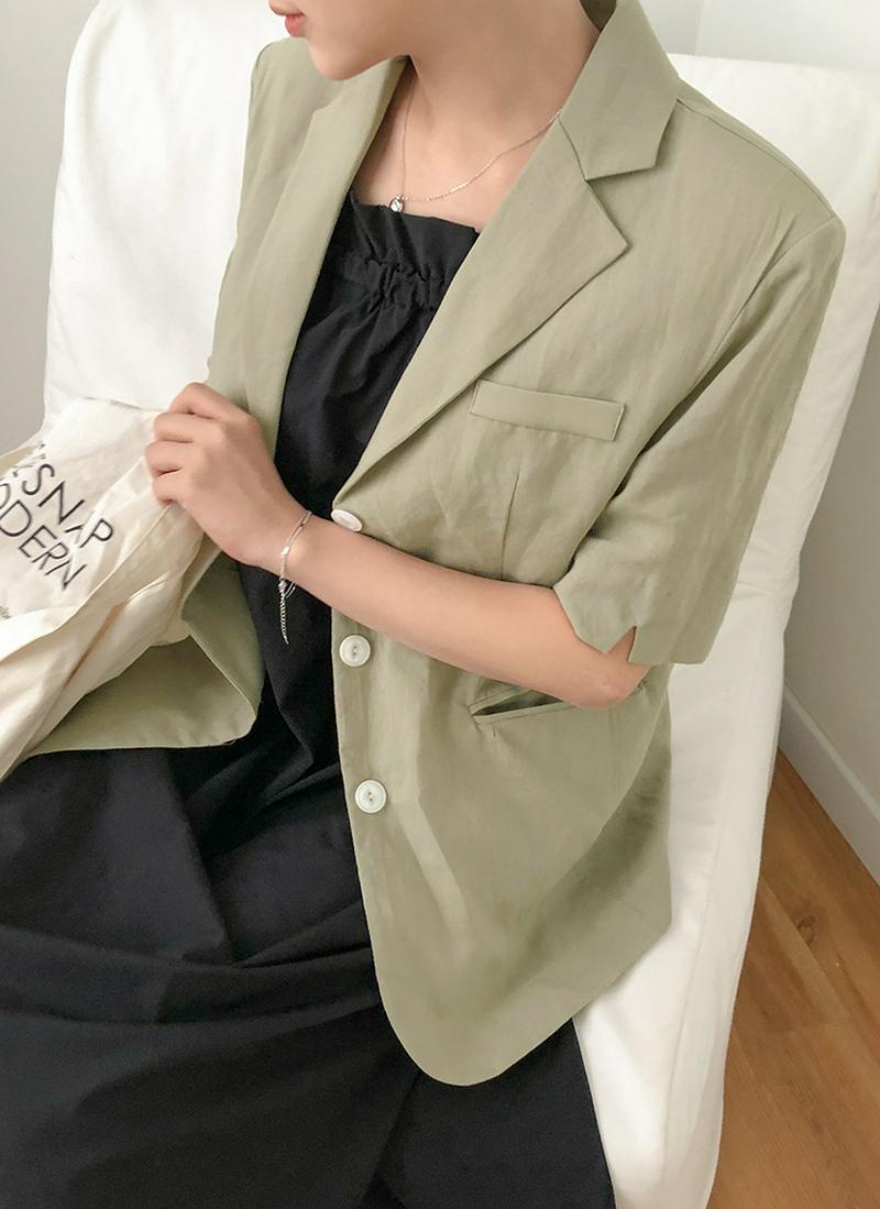 半袖スリーボタンリネンジャケット