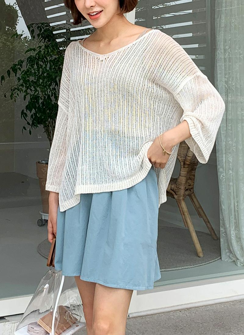 ルーズVネックシアーニット・全2色