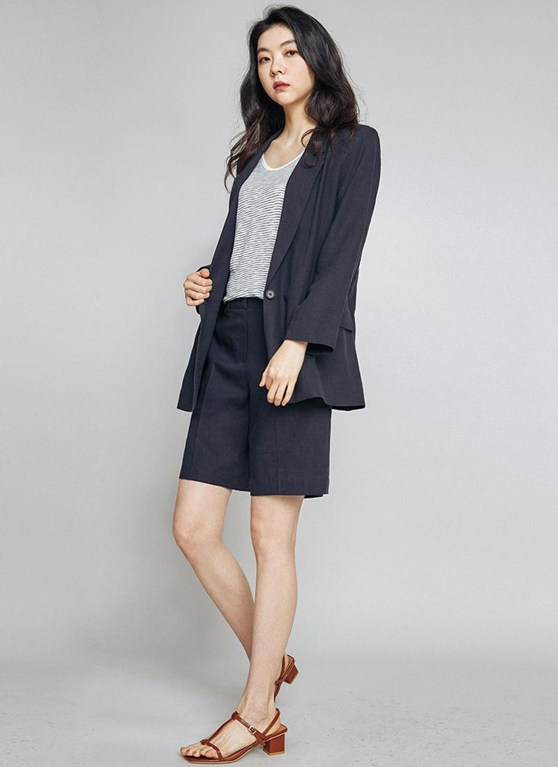 ソフトリネン混ジャケット(ネイビー)