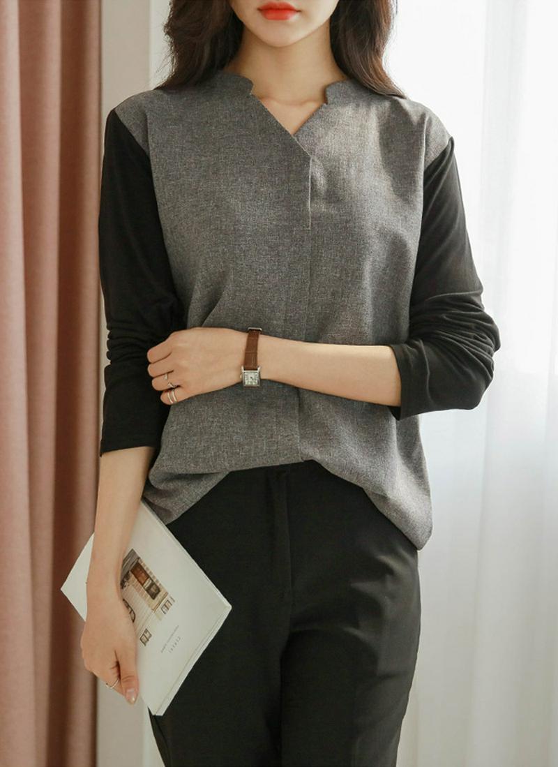 スキッパーネックストレッチTシャツ