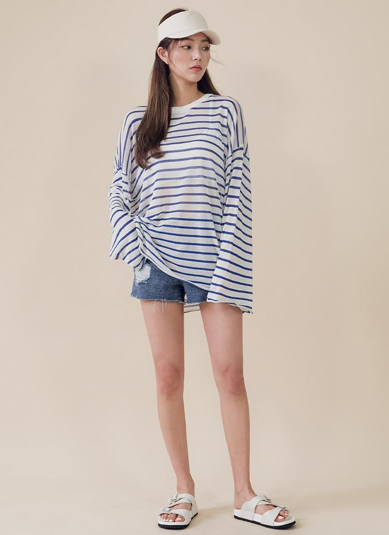 オーバーフィットシースルーボーダーニット