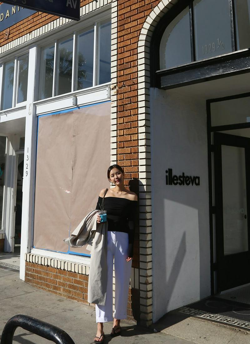 リブスリムオフショルTシャツ