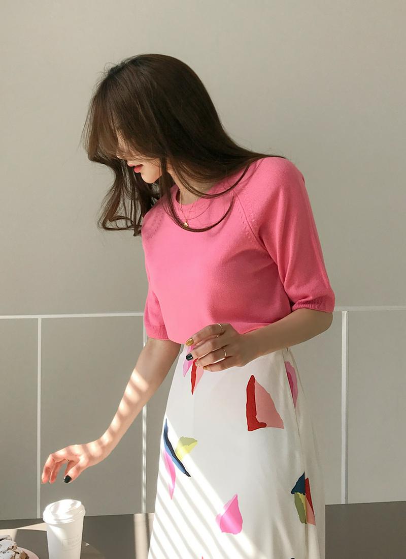 ラグラン半袖アクリルニット