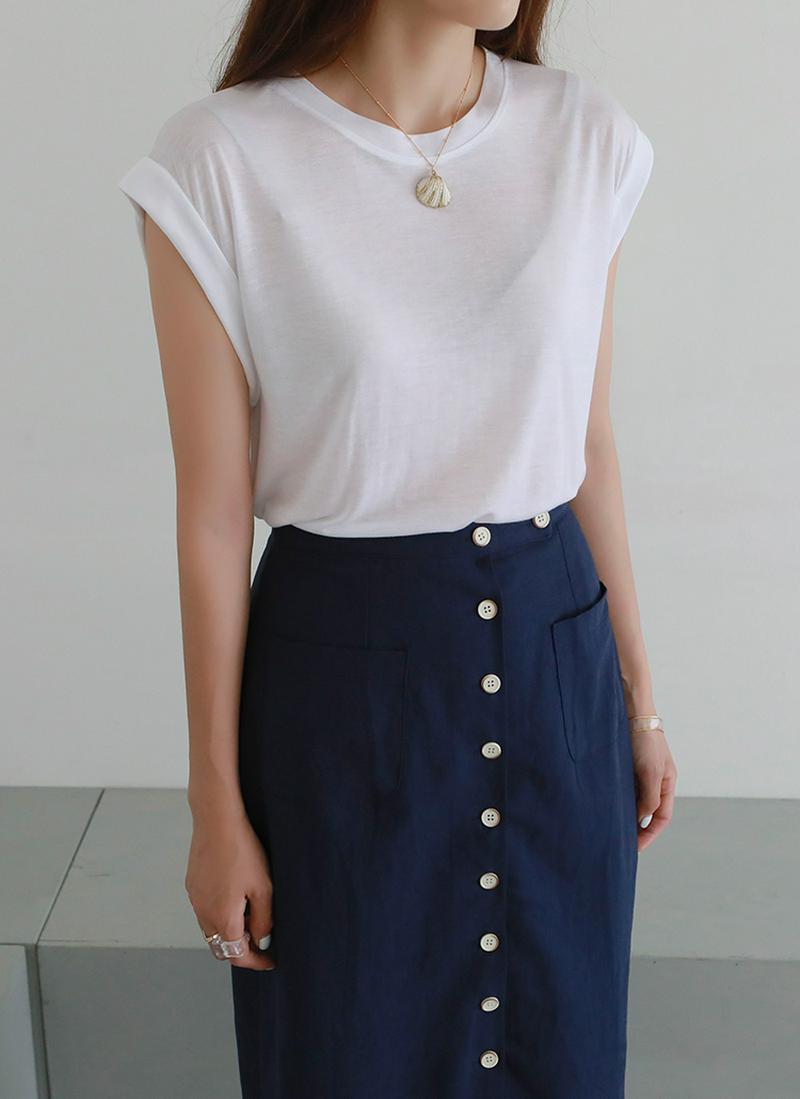 バンドスリーブテンセルTシャツ