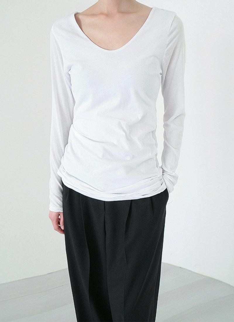 UネックシアーコットンTシャツ