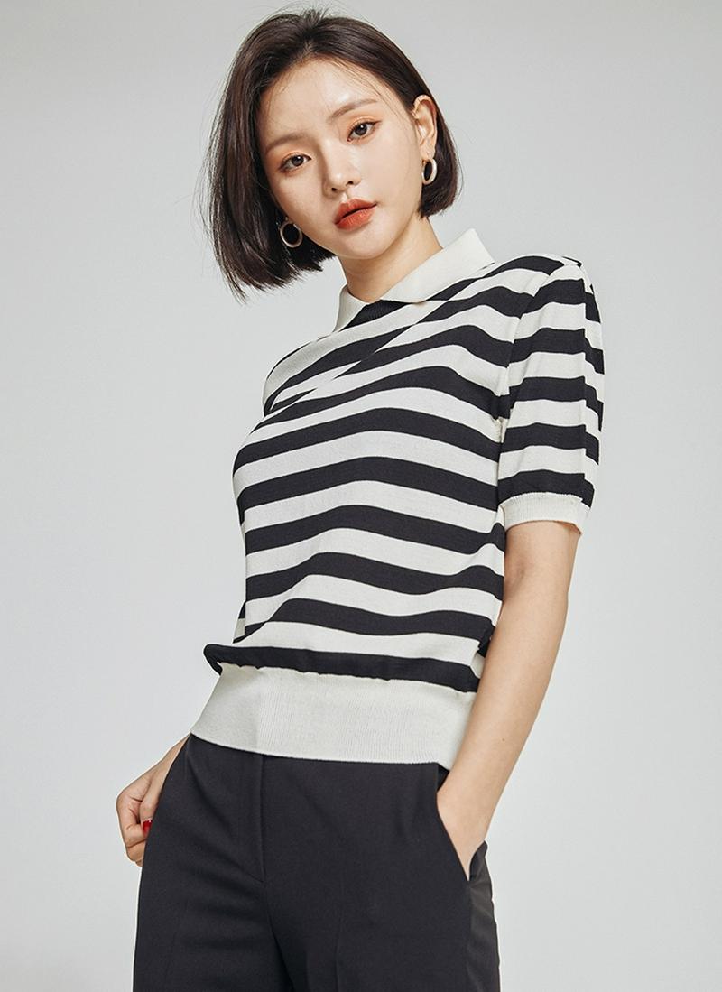 2TYPE配色カラー半袖ニット