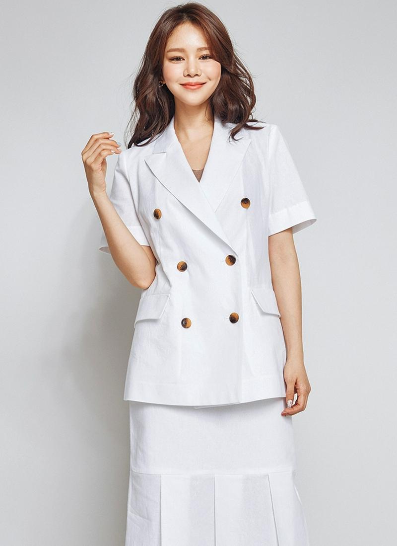リネンコットンダブルボタンジャケット(ホワイト)