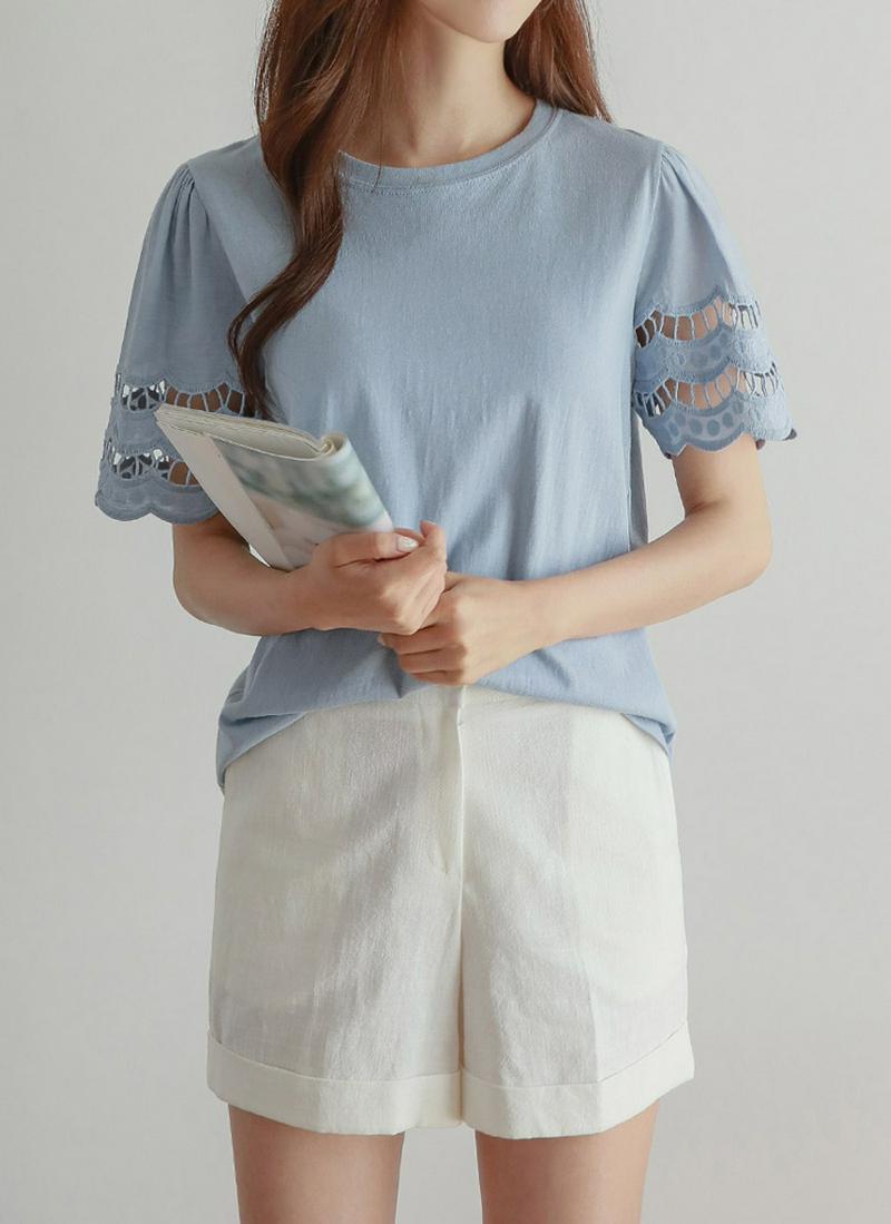 袖パンチングレースTシャツ