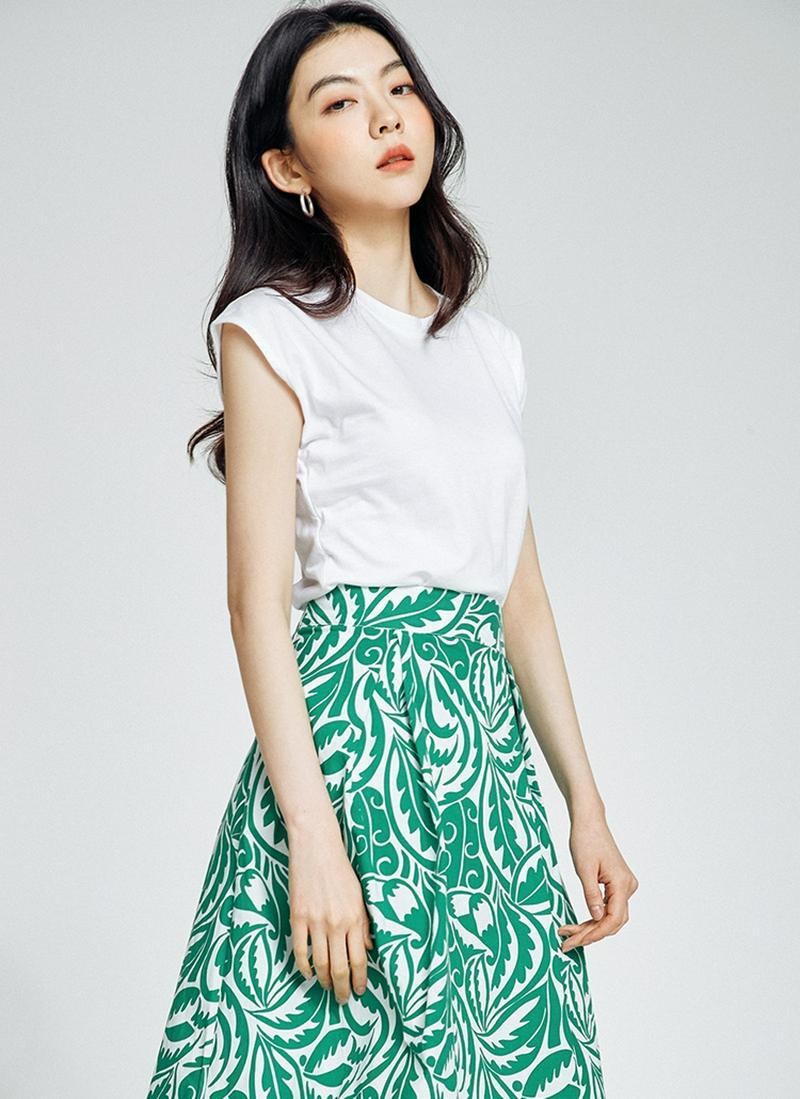 キャップスリーブモダール混Tシャツ