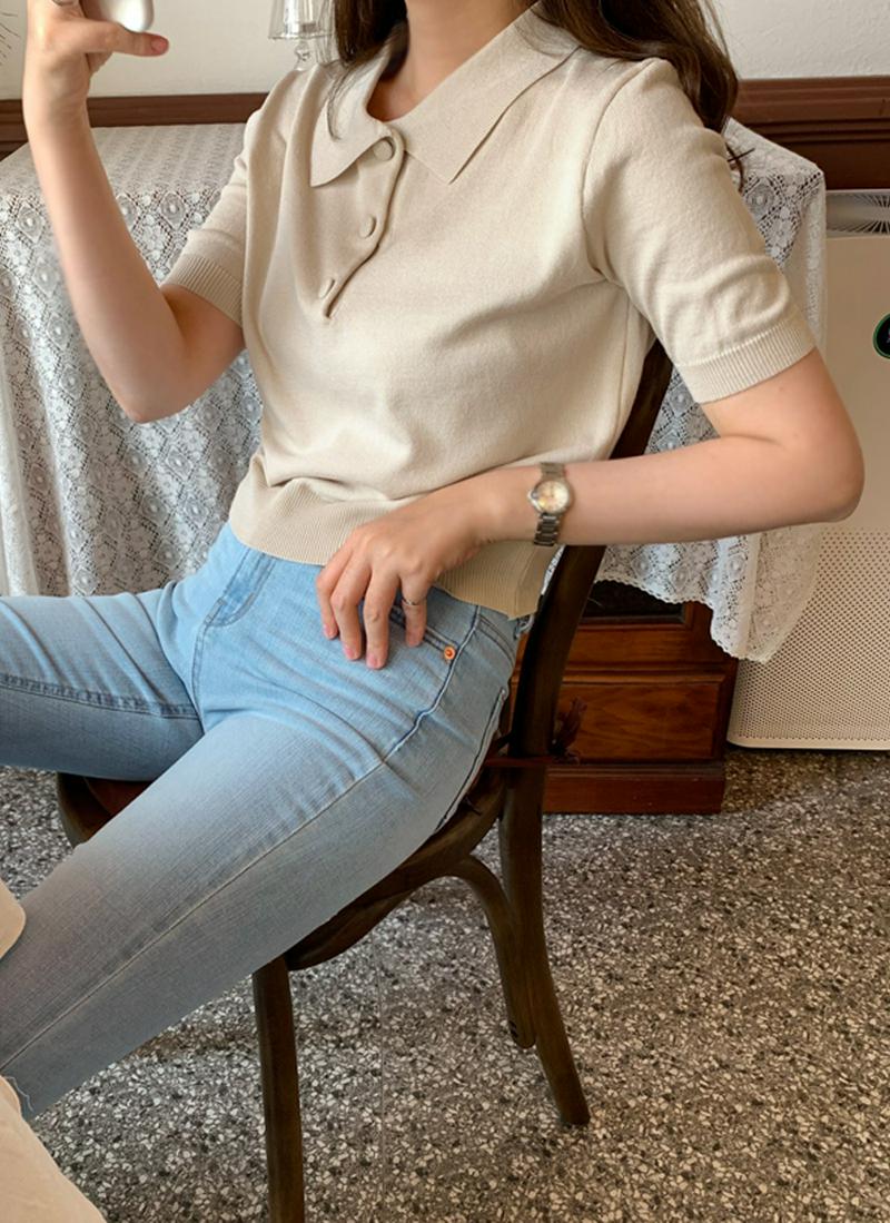 アクリル混ポロカラーニット