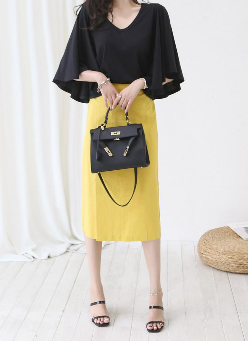 ワイドフレアスリーブモダール混Tシャツ