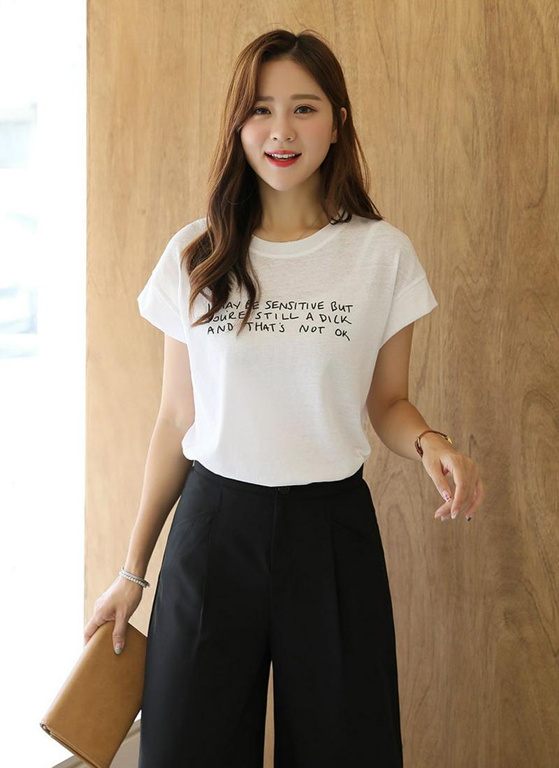 リネン混レタリングTシャツ