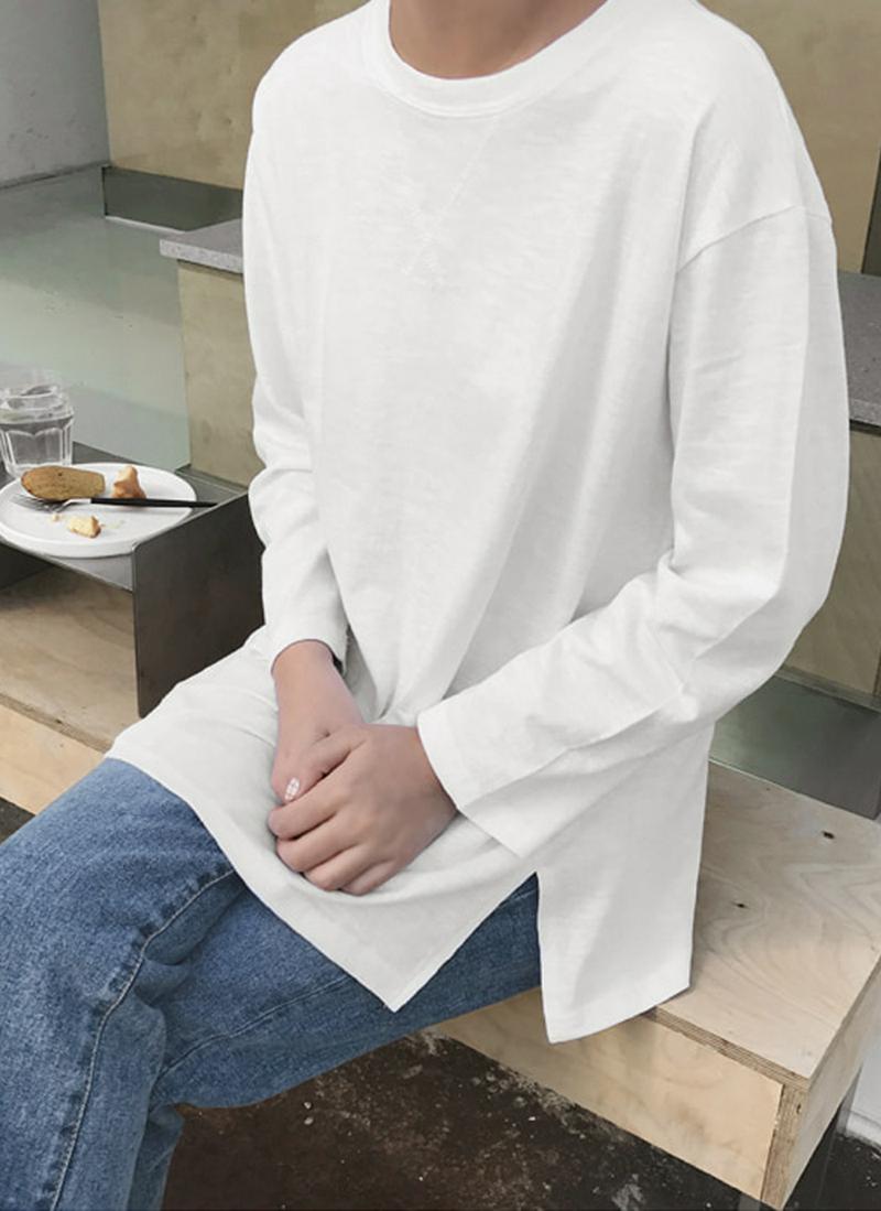 スリットヘムコットンスラブ長袖Tシャツ