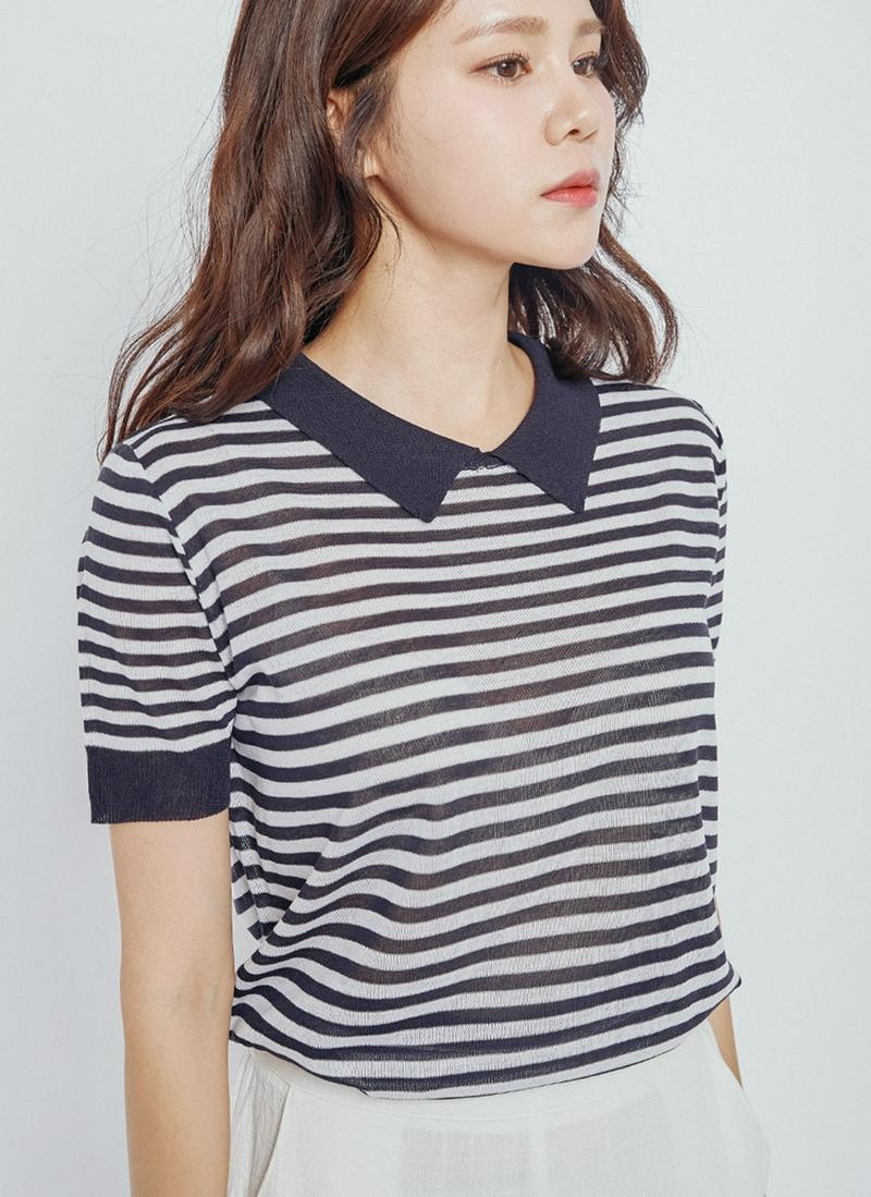 ボーダー配色カラーニット