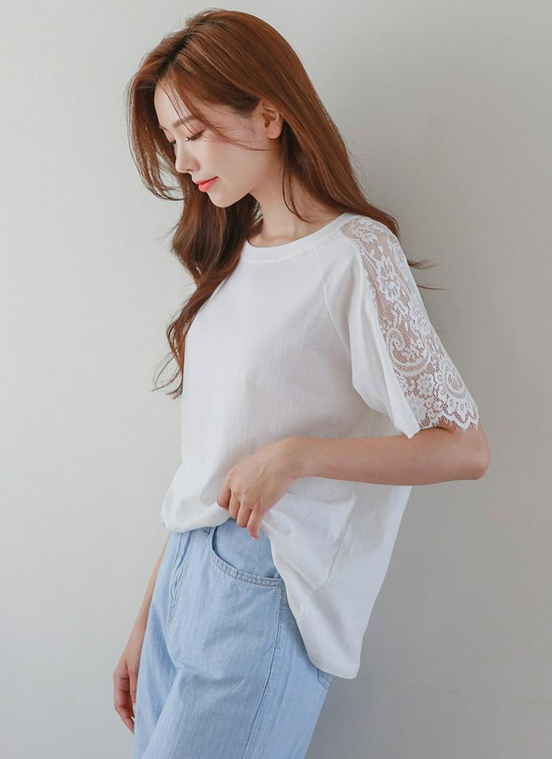 レーススリーブラグランTシャツ