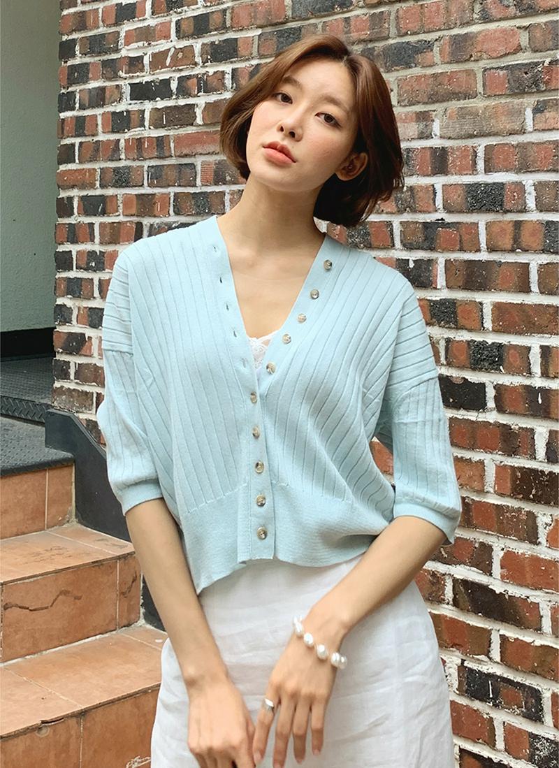 Vネックボタンリブニット・全4色