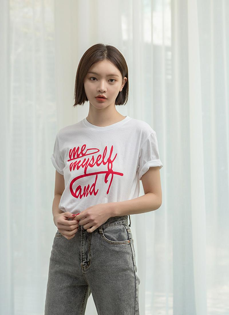 配色ビッグレタリング半袖Tシャツ