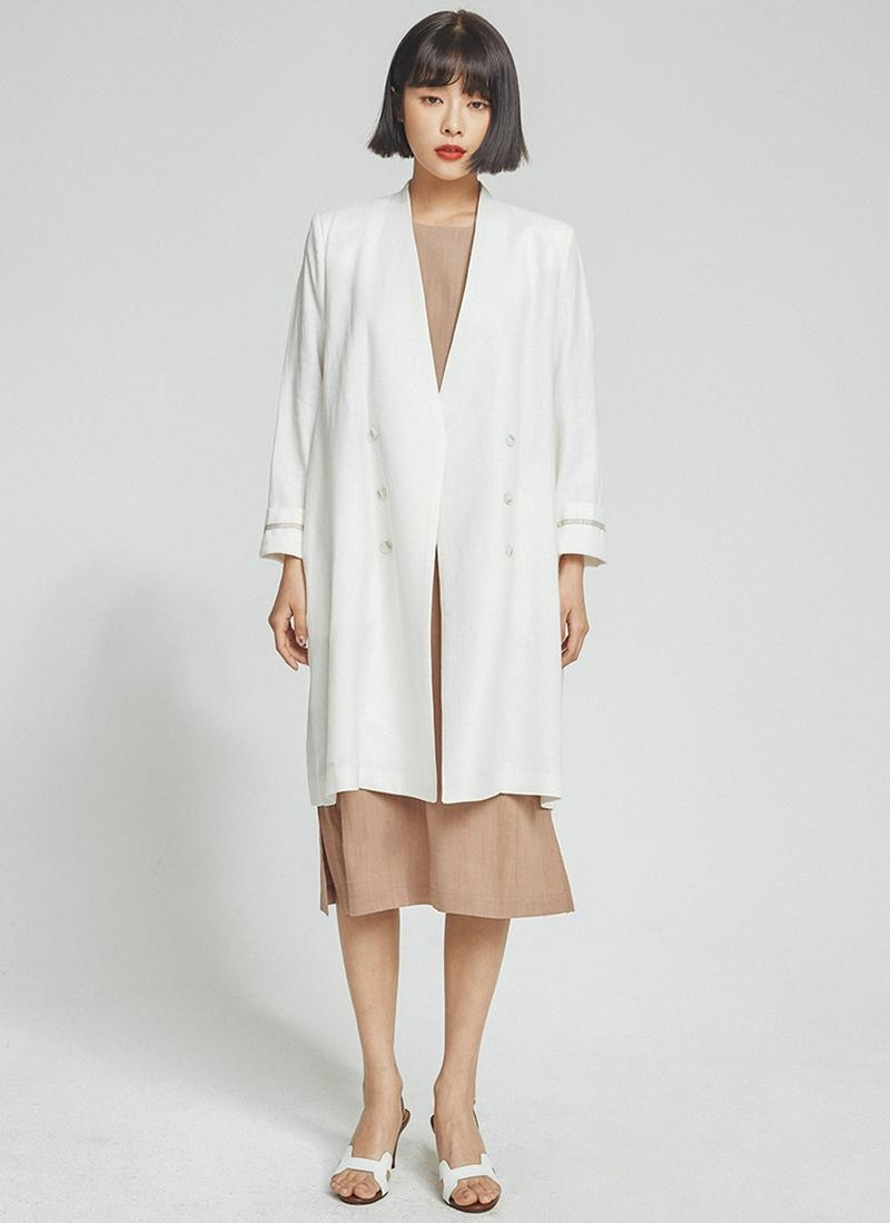 ノーカラーフェイクボタンジャケット