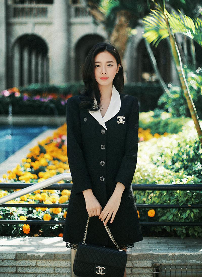 2SETビジューボタンロングジャケット(ブラック)