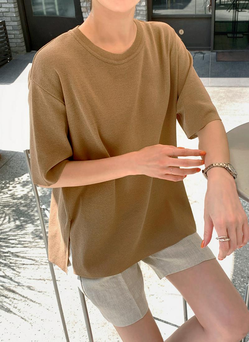 半袖リネンブレンドニット