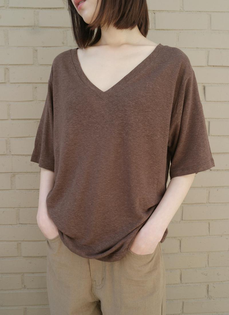 リネンミックスVネックハーフスリーブTシャツ