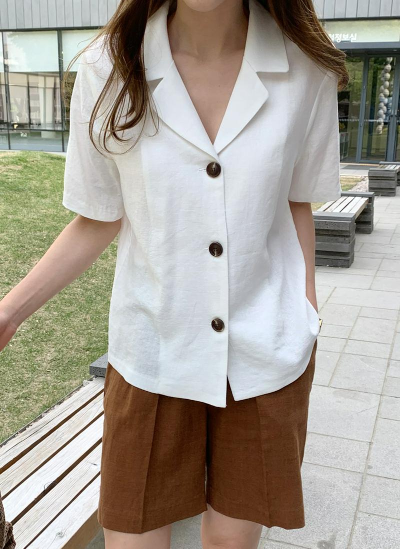 リネン混ハーフスリーボタンジャケット