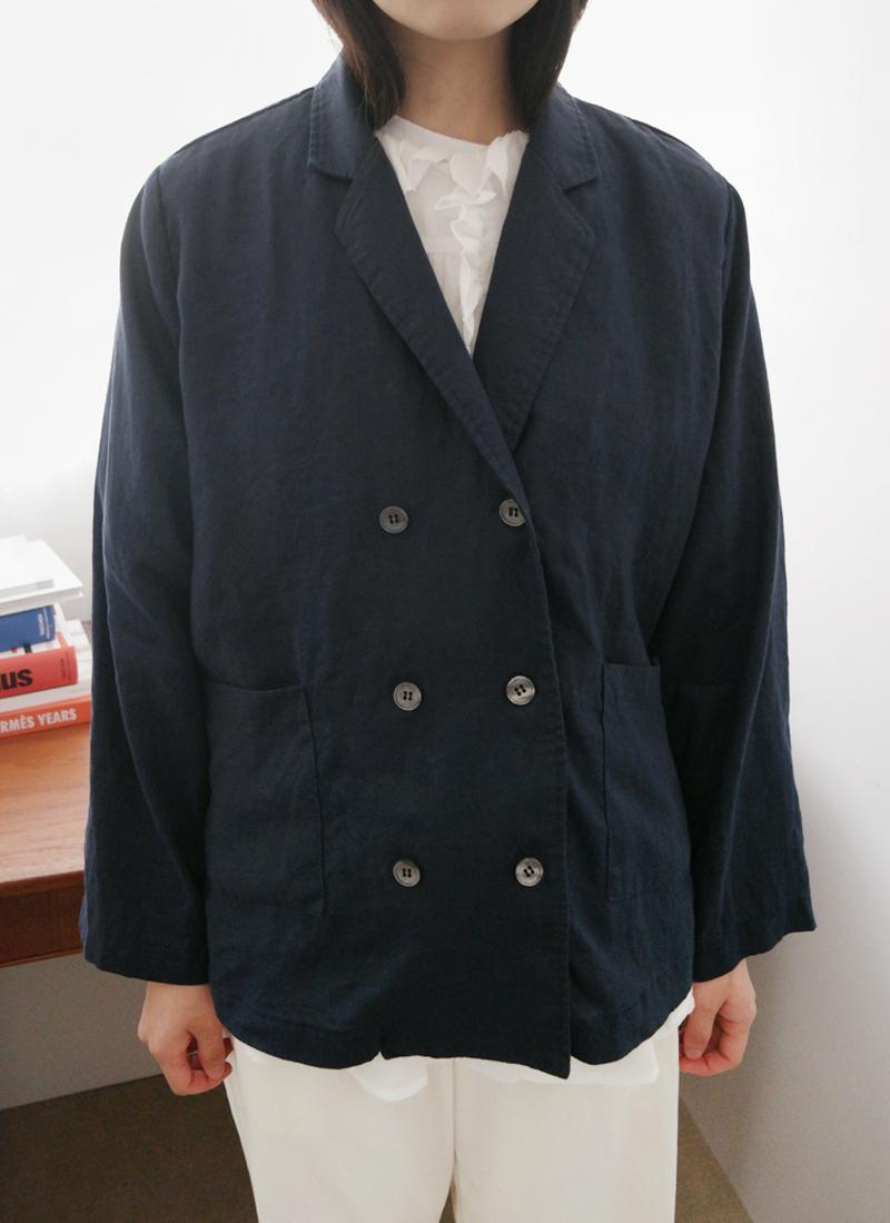リネンダブルボタンアウトポケットミドルジャケット