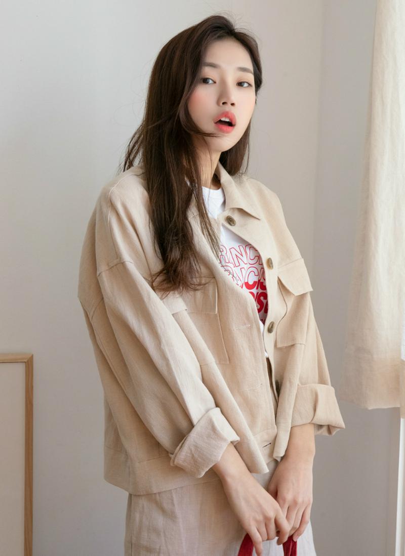 リネン混ビッグフラップジャケット