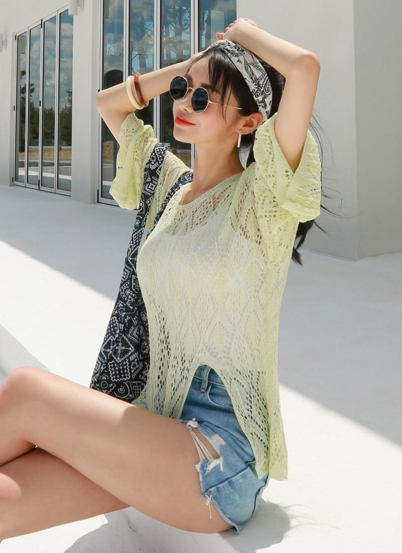 ダイヤパターンシースルーニット