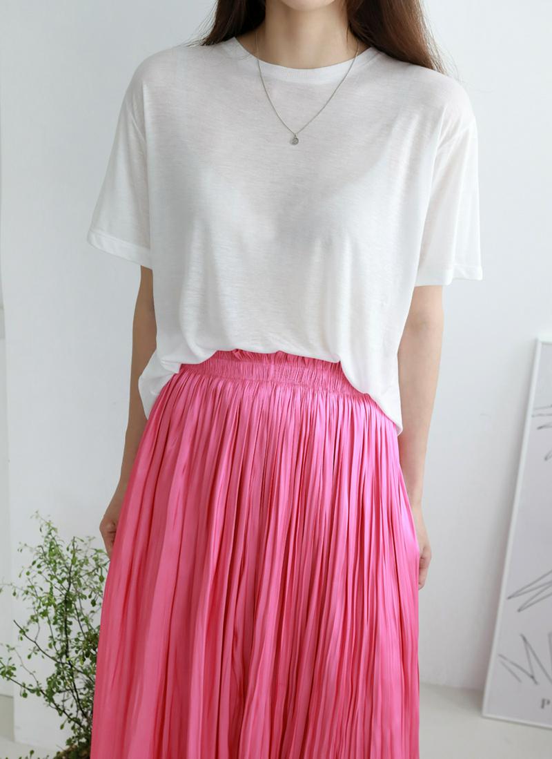 roundテンセル混ハーフTシャツ