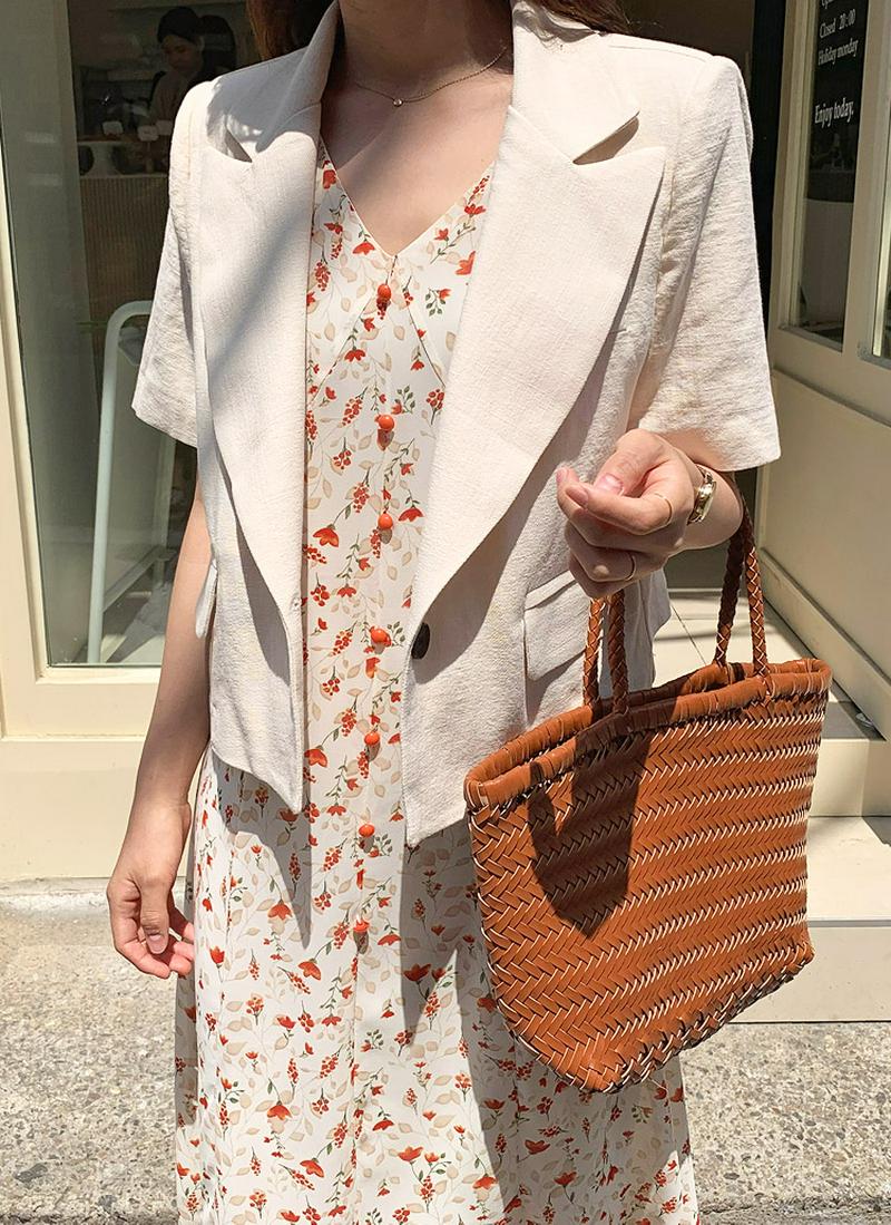 リネンブレンドクロップドジャケット