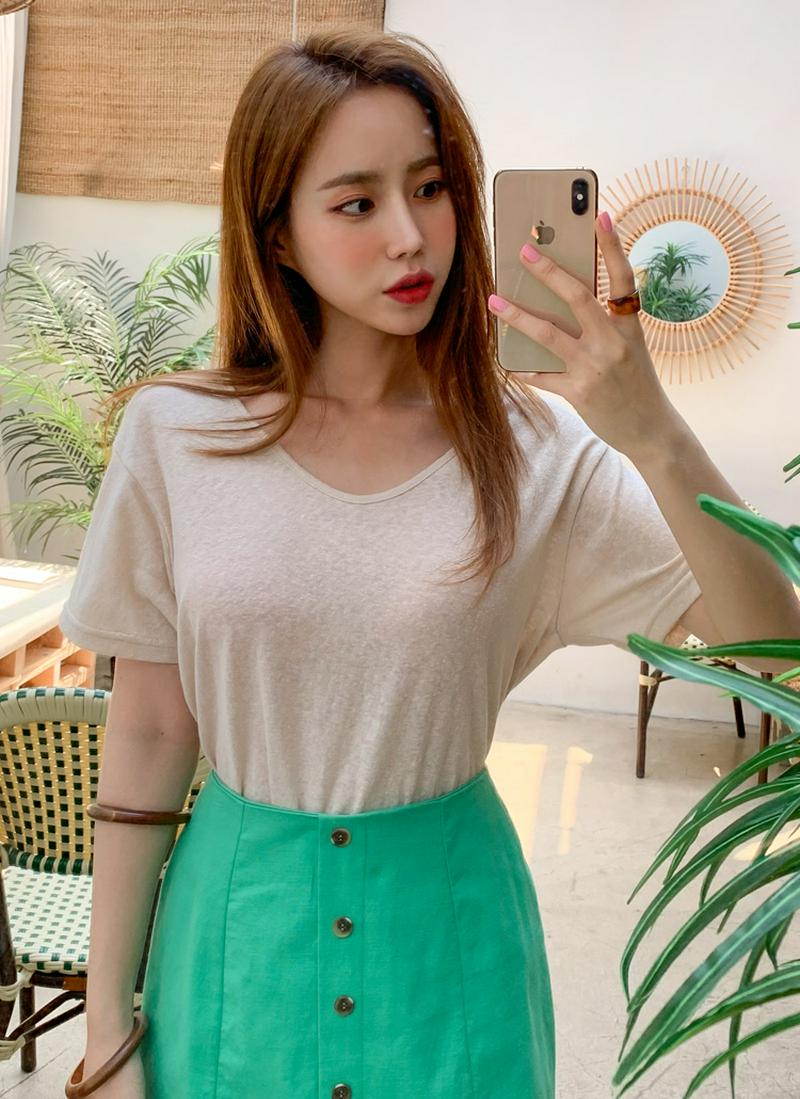 ショートスリーブリネン混Tシャツ