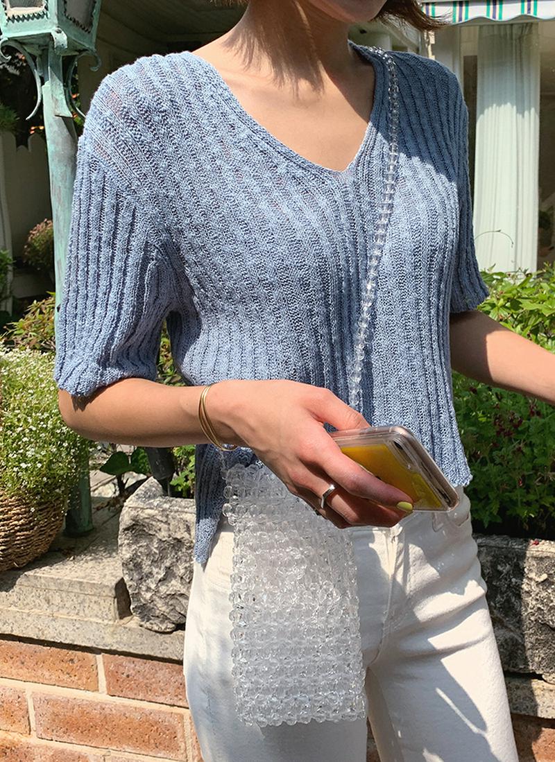 Vネッククロップドニット・全4色