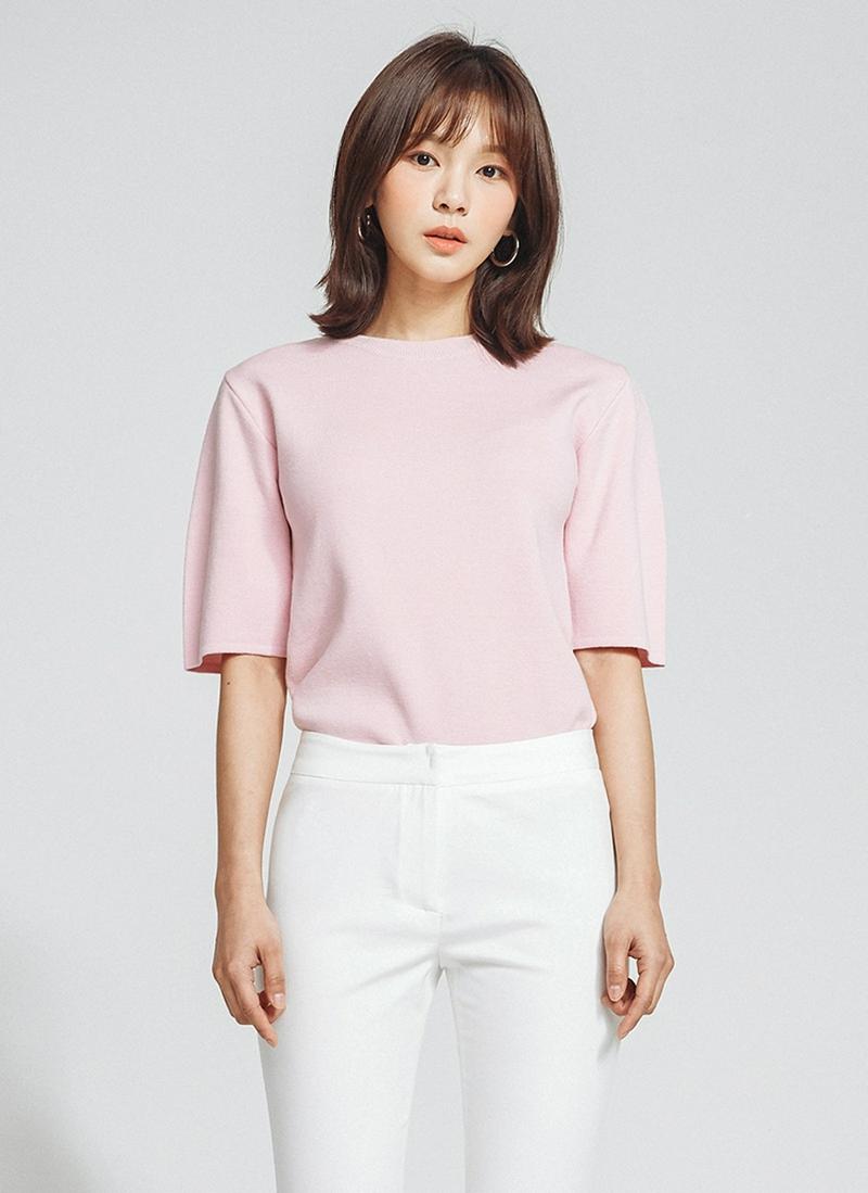 ハーフスリーブクルーネックニット